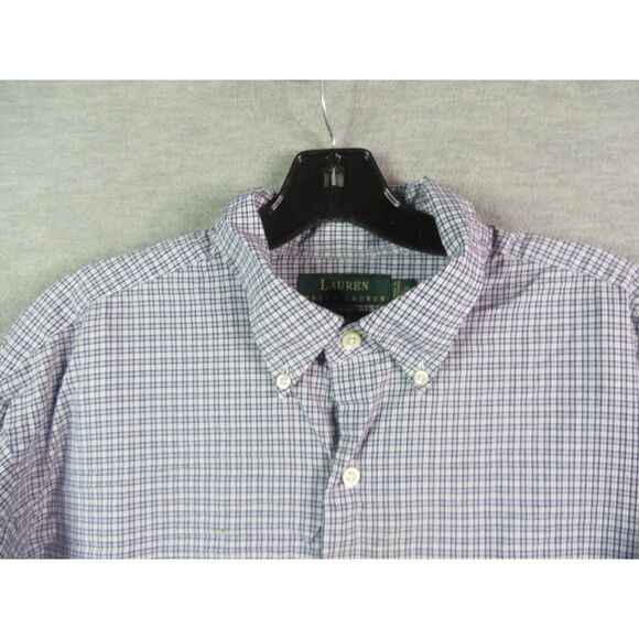 Lauren Ralph Lauren Mens Shirt Large 17 34/35 Blue‎ Check Plaid Button Up LRL - Picture 2 of 10